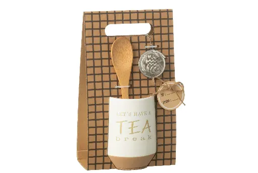 [48869] Tasse à thé + Cuillère + Boule à thé Céramique Blanc J-Line